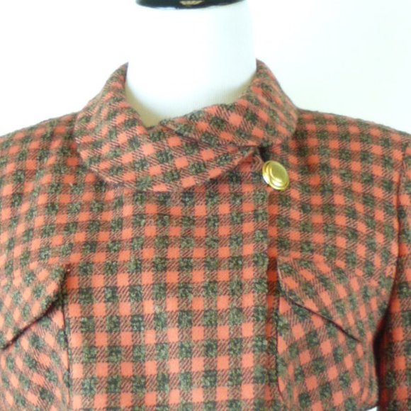 Koji Watanabe Style coral black check plaid 2 pc wool skirt suit Japan 6 - Picture 2 of 9